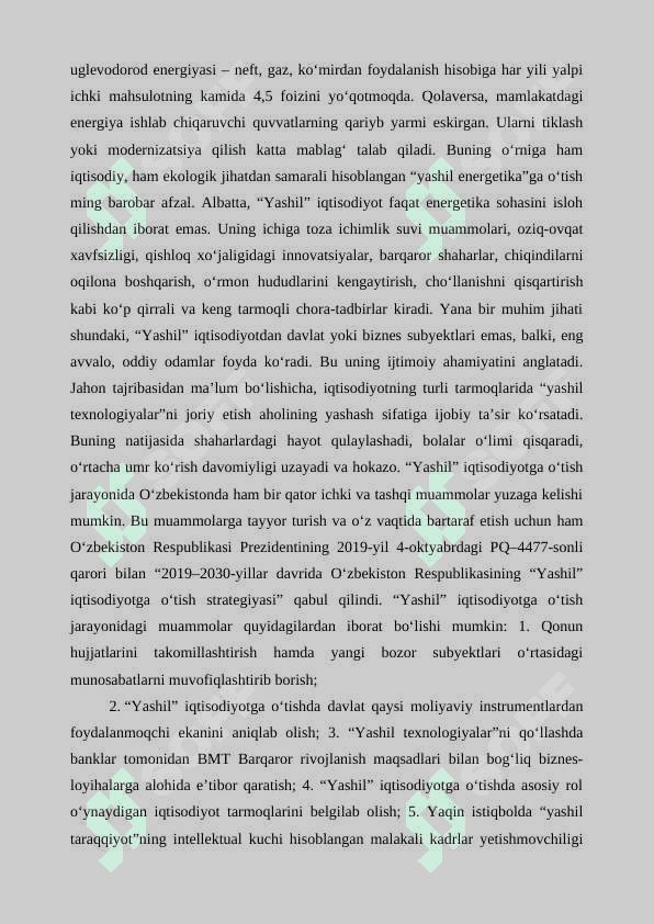 O'ZBEKISTONDA YASHIL IQTISODIYOT O'RNI VA UNI RIVOJLANTIRISH 4