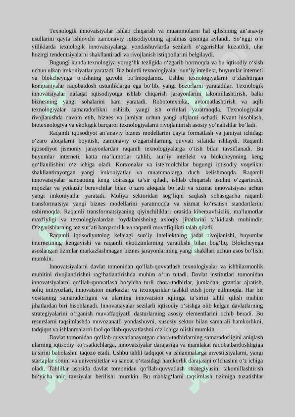 INNVATSION IQTISODIYOTDA MUAMMOLAR VA ULARNI HAL ETISH YO’LLLARI 4