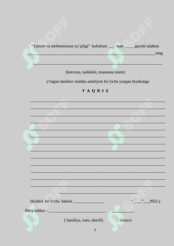 Malakaviy tanishuv amaliyoti H I S O B O T I 2