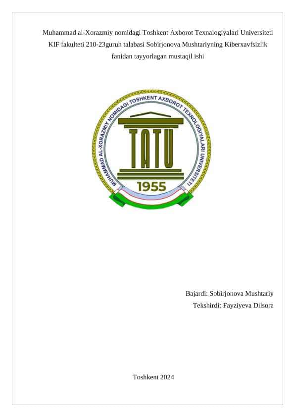 kiberxavfsizlika oid mustaqil ish(referat) 1