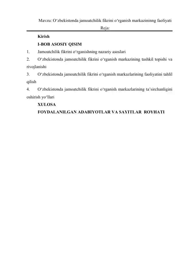 O'zbekistonda jamoatchilik fikrini o'rganish markazining faoliyati