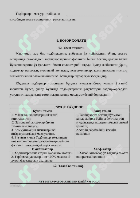 Нашриёти фаолиятини йўлга қўйиш” бўйича ,бизнес режа 7