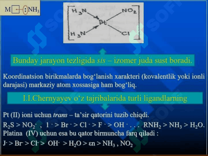 KOMPLEKS BIRIKMALAR REAKSION QOBILYATI. LEGANDLARNING ALMASHINISH QOBILYATI. 5