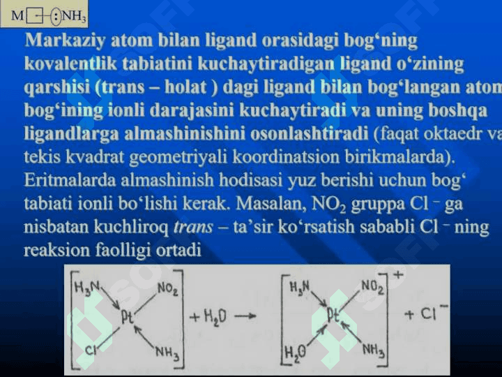KOMPLEKS BIRIKMALAR REAKSION QOBILYATI. LEGANDLARNING ALMASHINISH QOBILYATI. 6