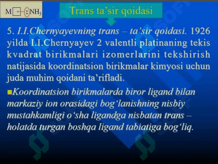 KOMPLEKS BIRIKMALAR REAKSION QOBILYATI. LEGANDLARNING ALMASHINISH QOBILYATI. 7
