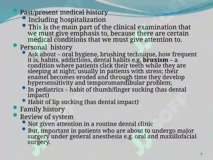 Examination and Diagnosis of Dental Patients 7