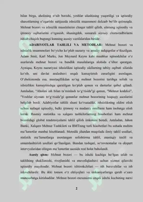 Mehnat bozori va ishsizlik muamolari 2