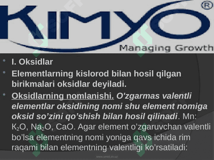 ANORGANIK BIRIKMALARNING ASOSIY SINFLARI. 2