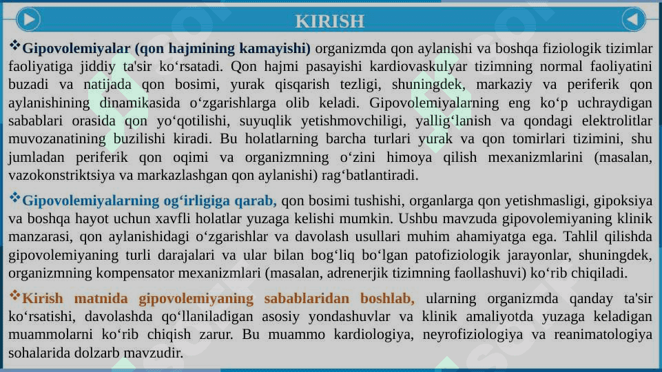 Gipovolemiyalarda qon aylanishining o‘zgarishlari 3