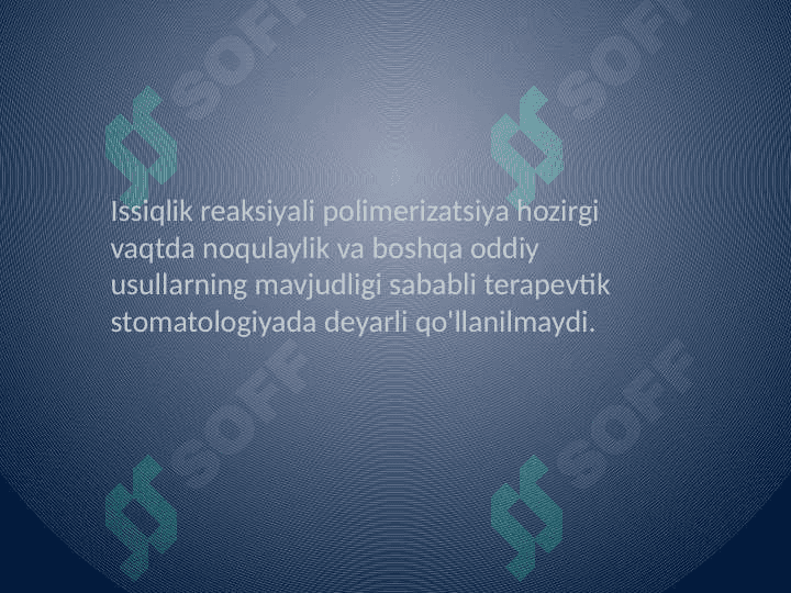 Kimyoviy va nur bilan qotuvchi kompozitlarning polimerizatsiya bosqichining o'ziga hos tomonlari. 4