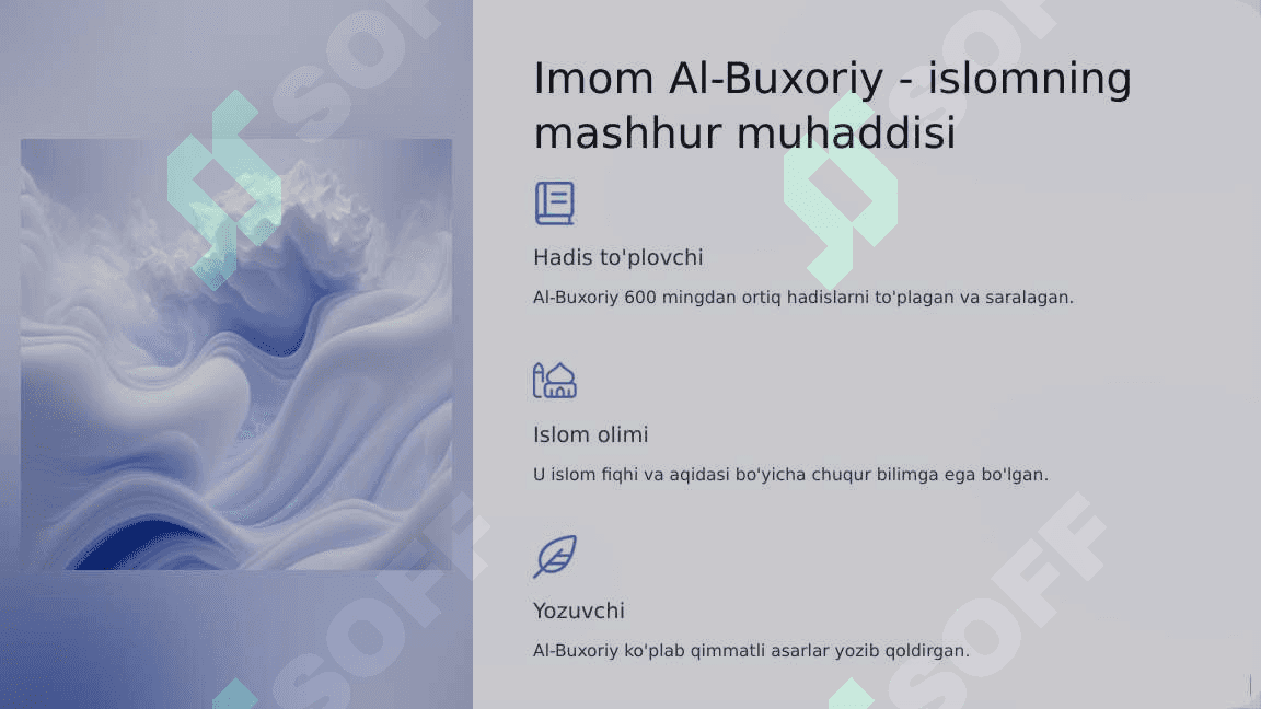Imom Al-Buxoriy hayoti va ijodi.Ahmad Al-Farg'oniy merosi. 4