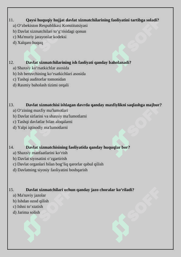 Davlat xizmatchisi argos (50 talik test) 3