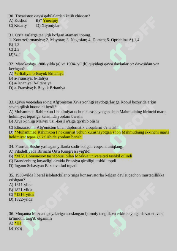Tarix yangi testlar 4