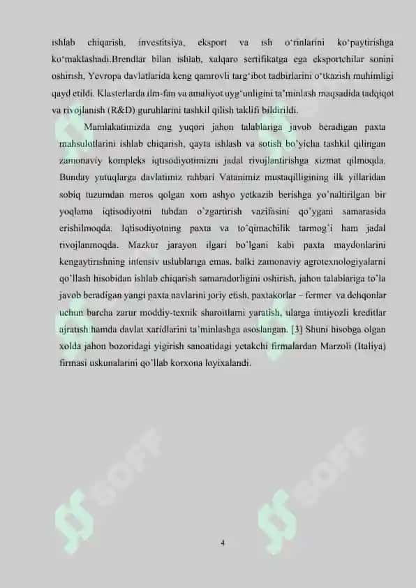 Paxta tolalaridan ip ishlab chiqarish texnologiyasini loyihalash, iqtisodiy samaradorligini aniqlash va mehnat muhofazasini ta’minlash 4