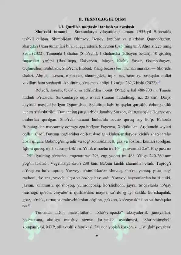 Paxta tolalaridan ip ishlab chiqarish texnologiyasini loyihalash, iqtisodiy samaradorligini aniqlash va mehnat muhofazasini ta’minlash 6