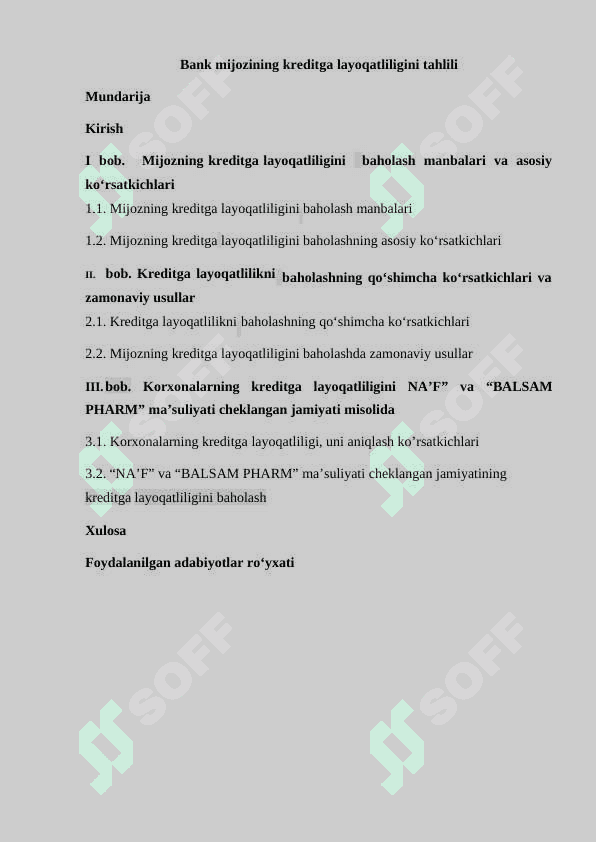 Bank mijozining kreditga layoqatliligini tahlili 2