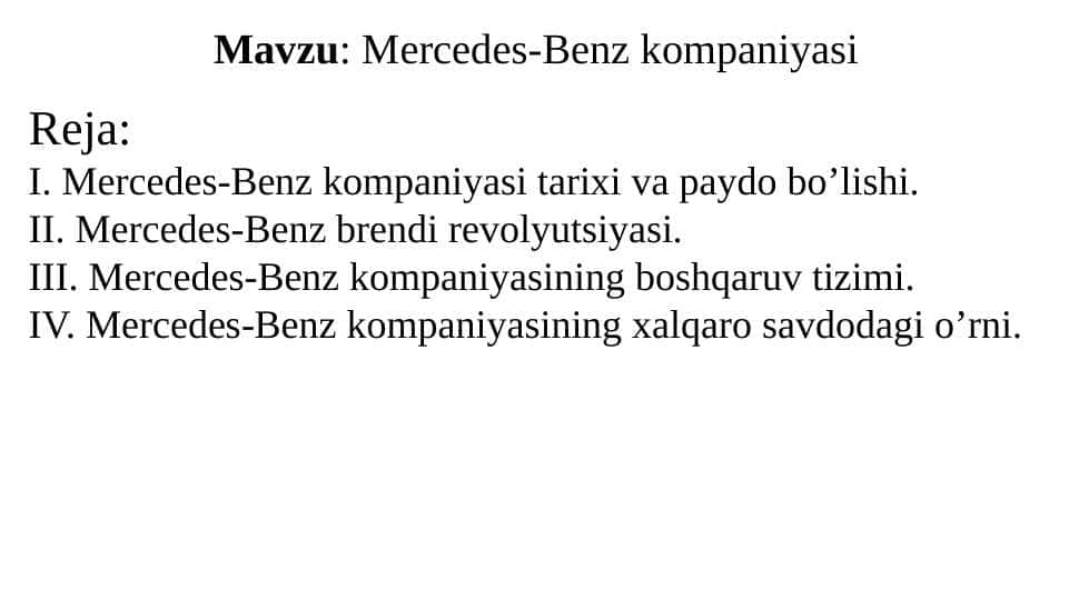 Mercedes-Benz kompaniyasi pptx