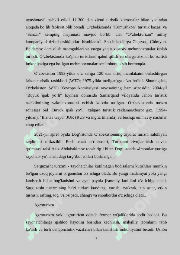 O'ZBEKISTONDA TURIZM TURLARINI RIVOJLANTIRISHGA TA'SIR ETUVCHI OMILLAR 7