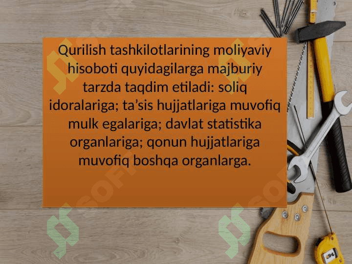 Qurilish tashkilotlarida moliyaviy hisobotlarni tayyorlash va tuzish 6