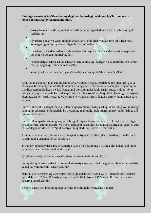 Kreditning zarurligi, funksiyalari, turlari va shakllari 8