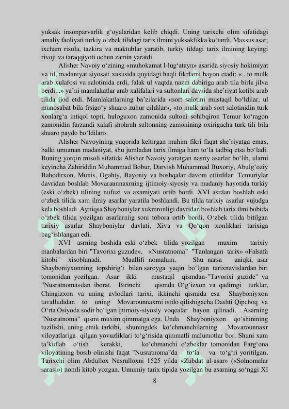 XIV – XVI asrlarda eski o’zbek tilida ijod qilgan olimlar 8