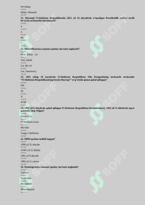 Test savollari Oʻzbekiston tarixi 4