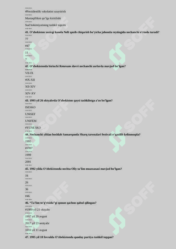 Test savollari Oʻzbekiston tarixi 7