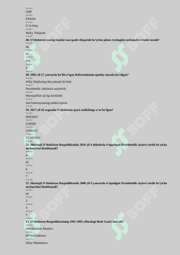 Test savollari Oʻzbekiston tarixi 8