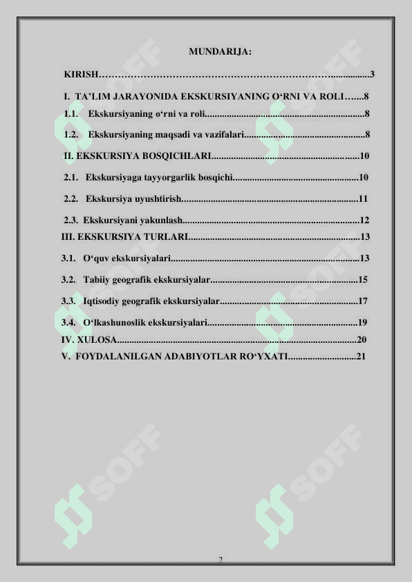O’RTA UMUMTA’LIM MAKTABLARIDA TASHKIL QILINADIGAN EKSKURSIYA TURLARI VA ULARNI TASHKIL ETISH USLUBLARI 2