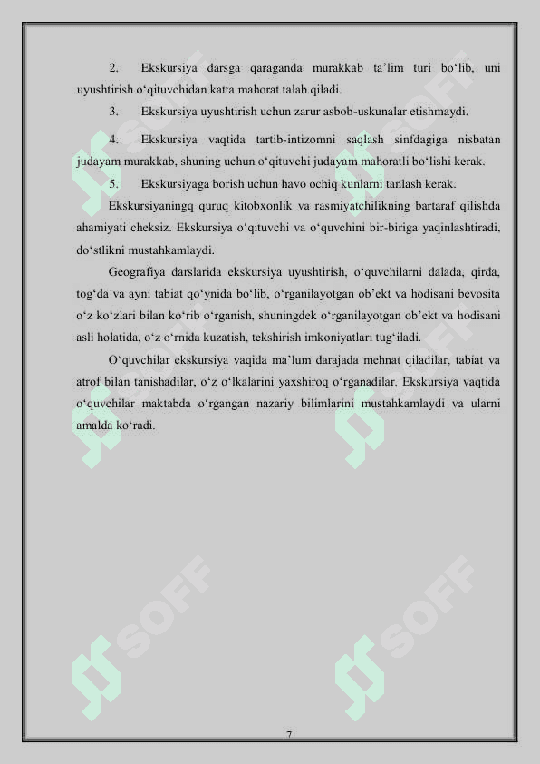 O’RTA UMUMTA’LIM MAKTABLARIDA TASHKIL QILINADIGAN EKSKURSIYA TURLARI VA ULARNI TASHKIL ETISH USLUBLARI 7