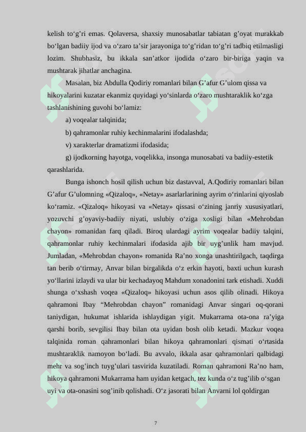 g'afur g'ulom qissalar talqini 7