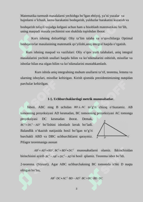 Uchburchaklarda metrik munosabatlar. 3