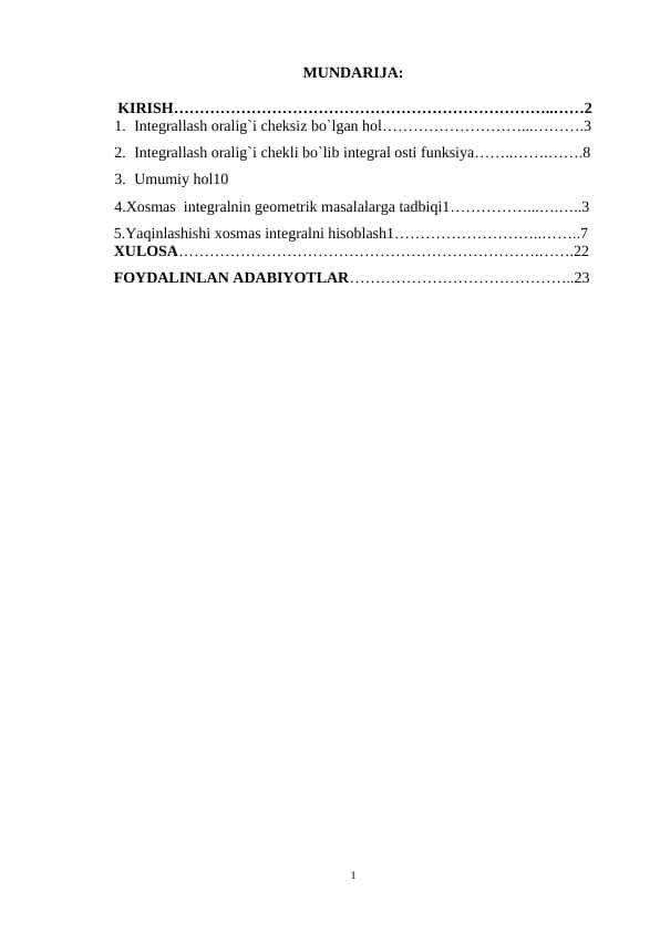 Xosmas integrallarning fizikada qoʻllanilishi 1