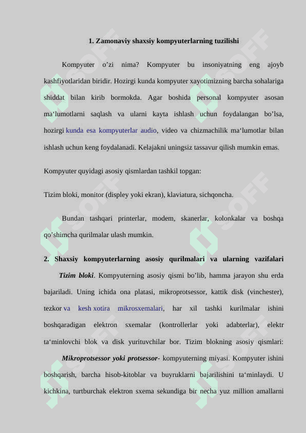 Tashqi qurilmalarni turlari. Magni diskli jamlovchilar. Tashqi xotiraning istiqbolli qurilmalari. Tuzilmaning mantiqiy va fizik tasvirlash (misollar bilan) 2