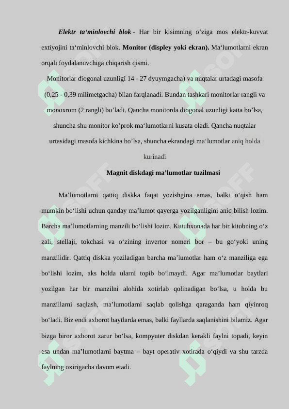 Tashqi qurilmalarni turlari. Magni diskli jamlovchilar. Tashqi xotiraning istiqbolli qurilmalari. Tuzilmaning mantiqiy va fizik tasvirlash (misollar bilan) 4