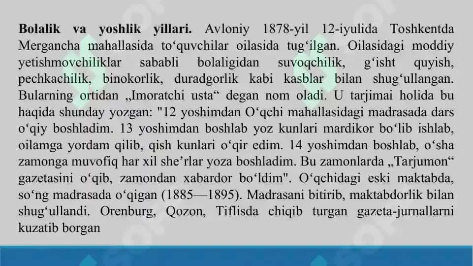 Abdulla Avloniy she'riyati. Taqdimot 10 bet. 3