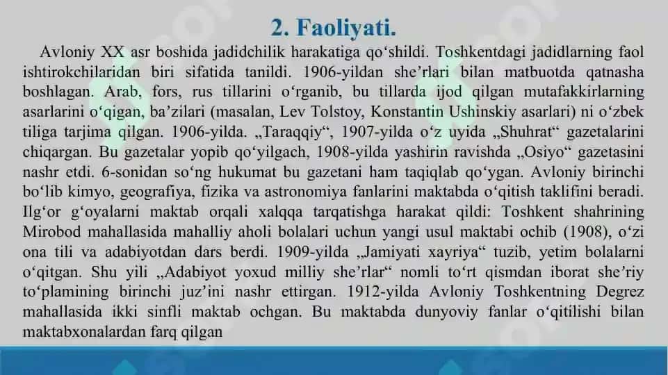Abdulla Avloniy she'riyati. Taqdimot 10 bet. 4
