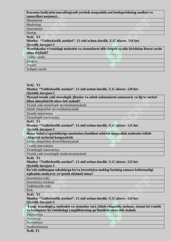 Biznes asoslari fanidan (90ta) test savollari 8