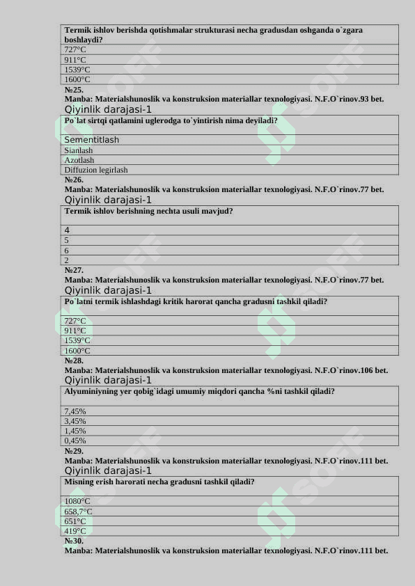 Konstruksion materiallar fanidan test savollari 5