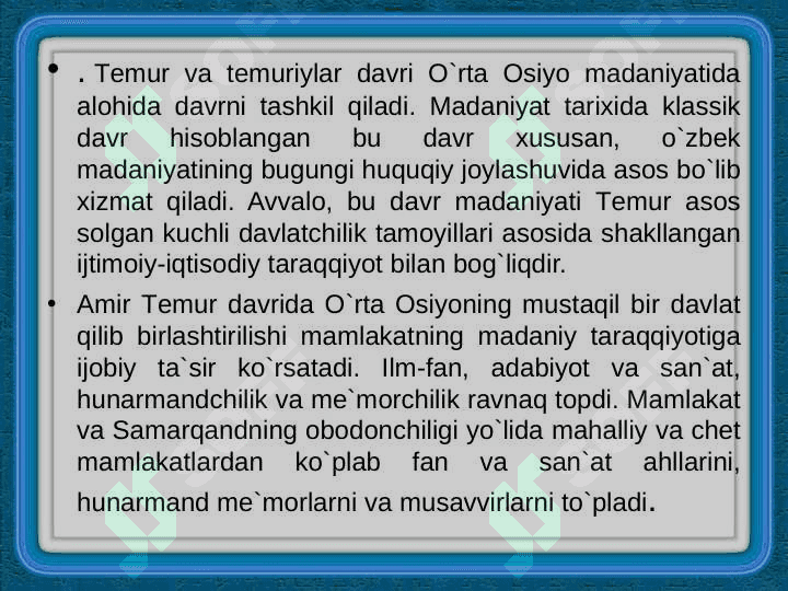 TEMUR VA TEMURIYLAR DAVRI ME’MORCHILIGI 3