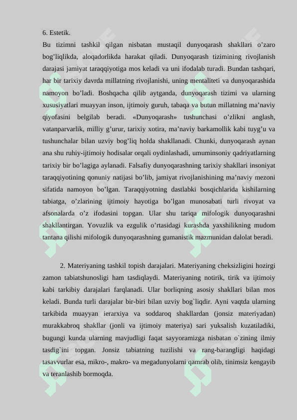 FALSAFA FANIDAN ORALIQ NAZORAT SAVOLLARIGA JAVOBLAR 6