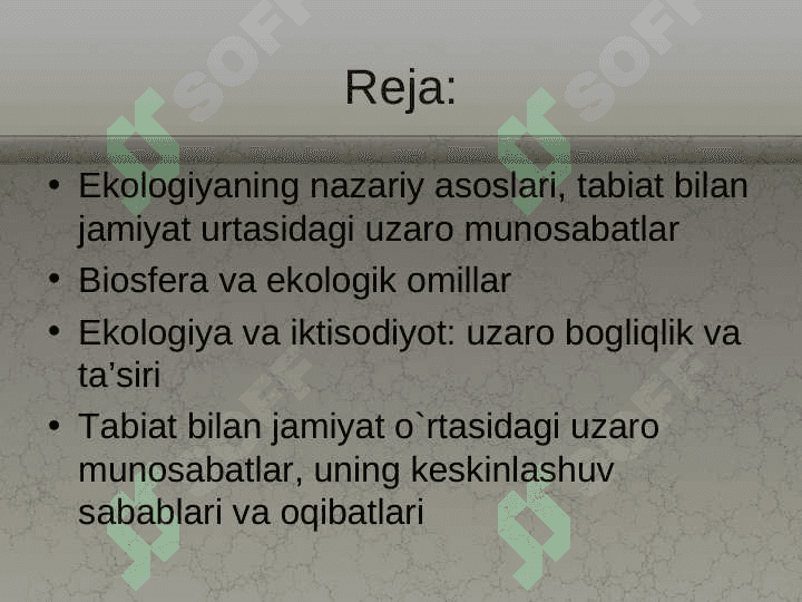 Ekologiya fanining nazariy asoslari 2