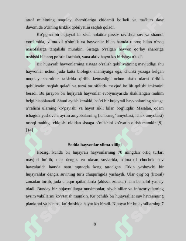 Umurtqasiz hayvonlar dunyosining filogenetik bog’lanishi 8