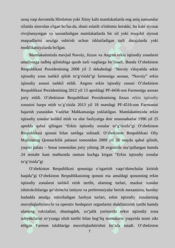 OʻZBEKISTON RESPUBLIKASI ERKIN IQTISODIY HUDUDLAR 7