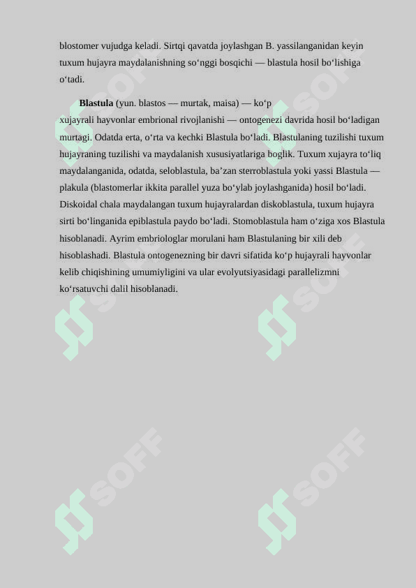 Ma’lum turagi blastomerlardan a’zolarning hosil bo’lishini aniqlashga doir V.Vogt tajribalari 2