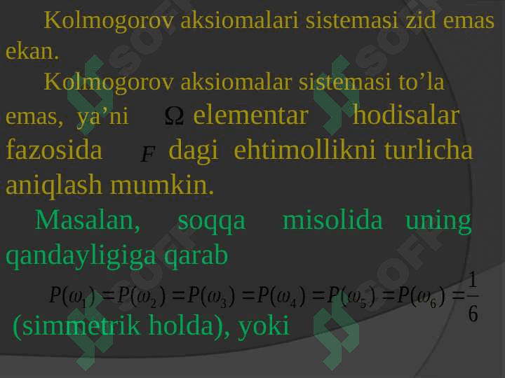 Ehtimollar nazaryasining asasiy tushunchalari va lementar hodisalar fazosi 5