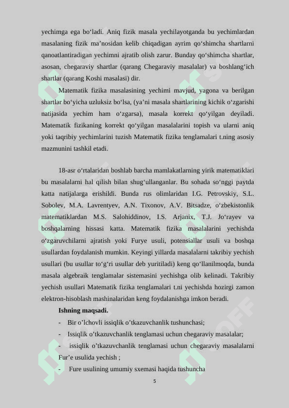 “Bir o’lchovli issiqlik o’tkazuvchanlik tenglamasi uchun chegaraviy masalalarni Fur’e usulida yechish” 5
