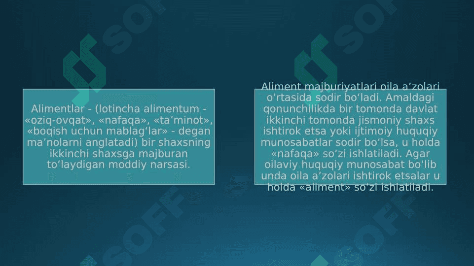 Er-xotinlar va sobiq er-xotinlarning aliment majburiyatlari 3
