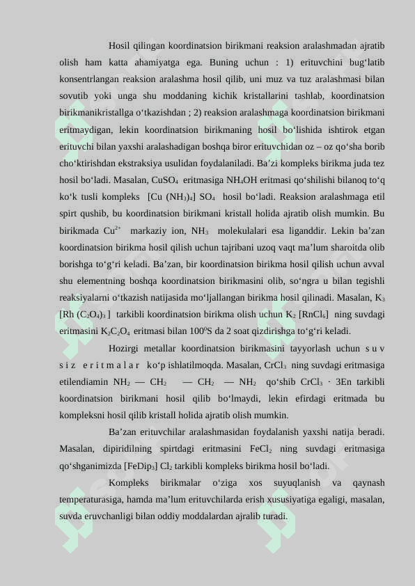 :” Kompleks birikmalar tuzilishi, verner nazariyasi, kompleks birikmalarda izomeriya magnetik xodisalar 5