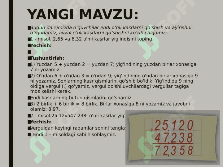 O’NLI  KASRLARNI  QO’SHISH  VA  AYIRISH 4